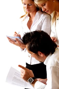 Businessman dictating to his secretaries