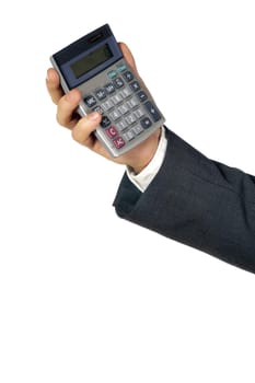 Close-up of a businessman holding a calculator