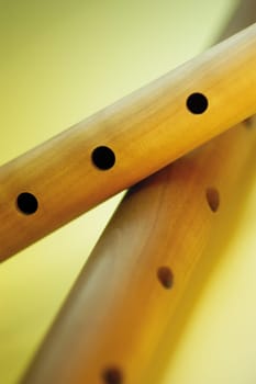 Close-up of air holes of two recorders