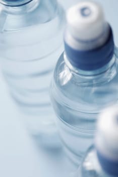 High angle view of three water bottles
