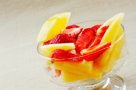 Close-up of a bowl of fruit salad
