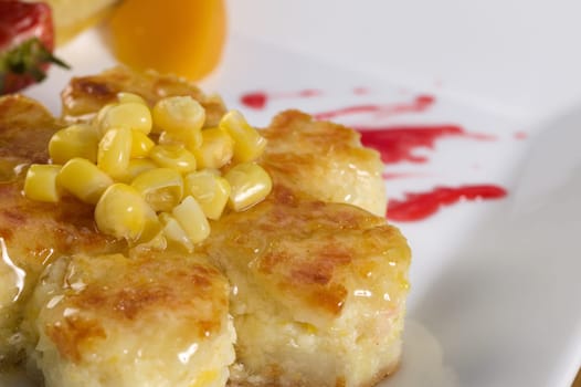 Close-up of corn cakes in a plate
