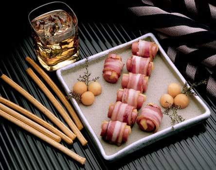 High angle view of bacon on a tray