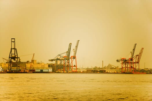 Cranes at a commercial dock