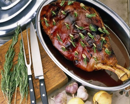 High angle view of pernil de cerdo in a bowl