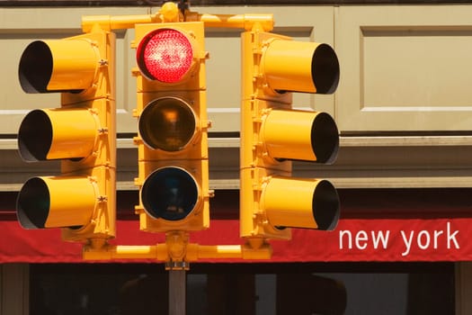Close-up of traffic lights, New York City, New York State, USA