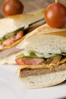 Close-up of two hamburgers
