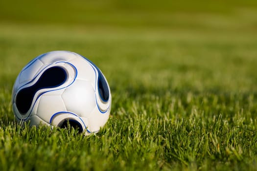 Close-up of a soccer ball on the grass
