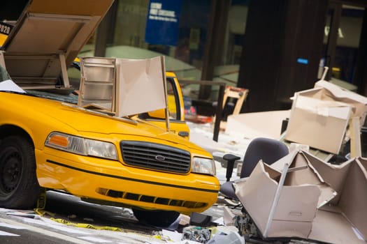 Trashed car with garbage