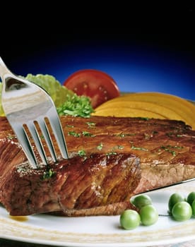 High angle view of a steak