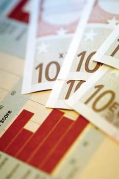 Close-up of ten Euro banknotes