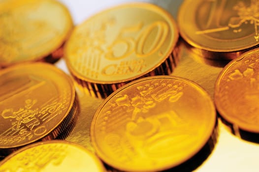 Close-up of Eurocent coins