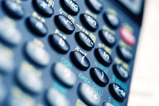 Extreme close-up of scientific calculator