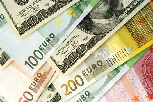 Various Euro bank notes, close-up, full frame