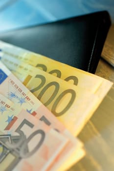 Close-up of Euro banknotes