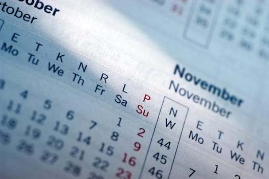 Empty calendar, close-up