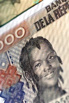Part of bank note with picture of woman, close-up