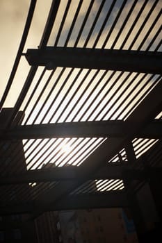 Low angle view of an iron ceiling