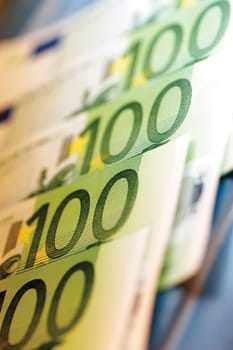 Close-up of one hundred Euro banknotes