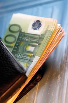 Close-up of a stack of Euro banknotes