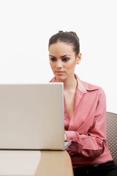 Close-up of a businesswoman using a laptop