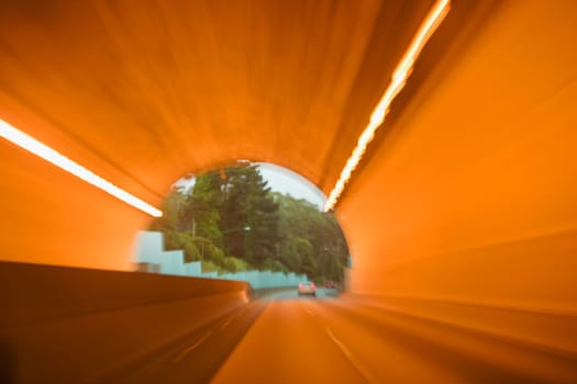 Car moving through a tunnel