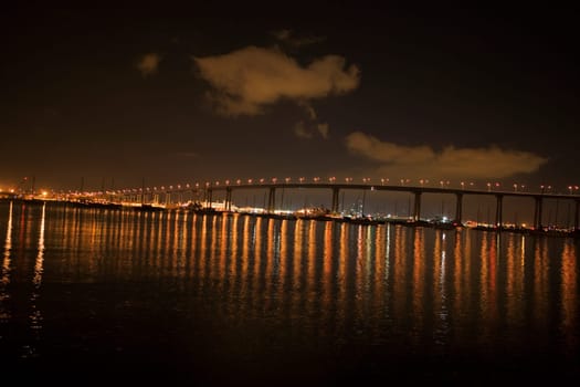 Panoramic view of a bridge at night, Coronado Bay Bridge, San Diego, California, USA