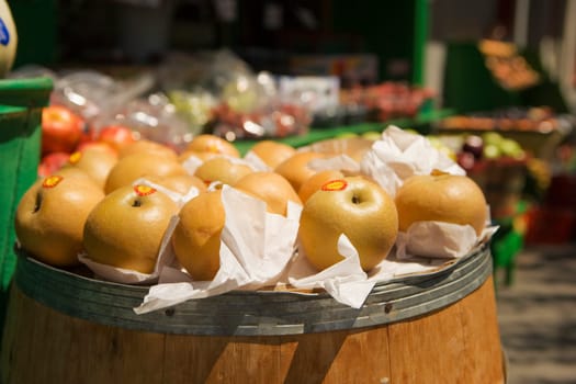 Close-up of apples in a store