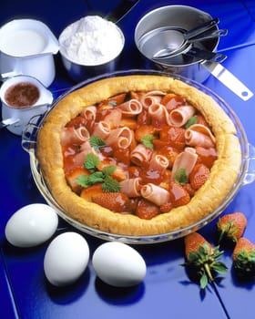 High angle view of a strawberry tart