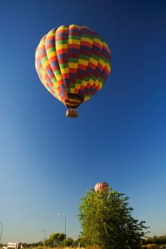 Low angle view of a hot air balloon flying in the sky