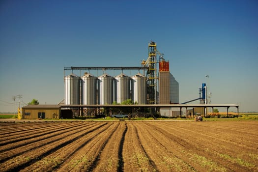 Farm in front of an agricultural building
