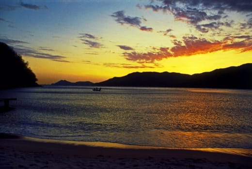 Silhouette of mountains at dusk