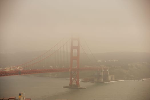 Traffic moving on a bridge, Golden Gate Bridge, San Francisco, California, USA