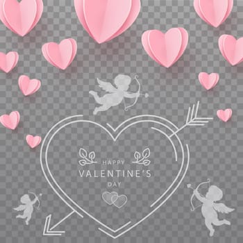 Gently pink-red hearts in the form of a big heart on a transparent background - Illustration