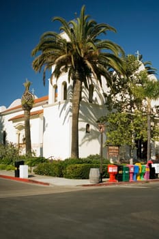Group of people walking on a street corner, Old Town San Diego, California, USA