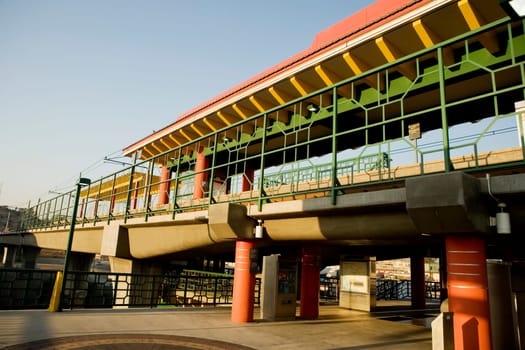 Low angle view of a Rail stop in a city, China Town, Los Angeles, California, USA