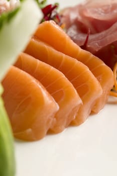 Close-up of slices of prepared fish