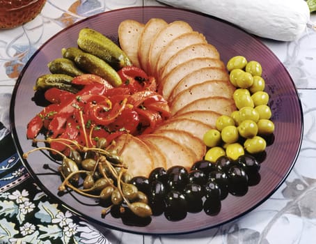 High angle view of antipasto on a plate