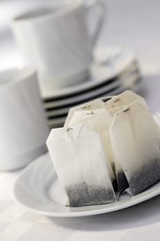 Close-up of teabags in a plate