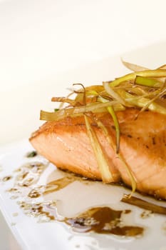 Close-up of a fish fillet in a tray