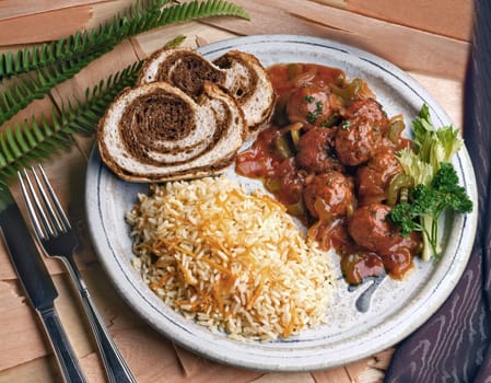 High angle view of albondigas ensalsa on a plate