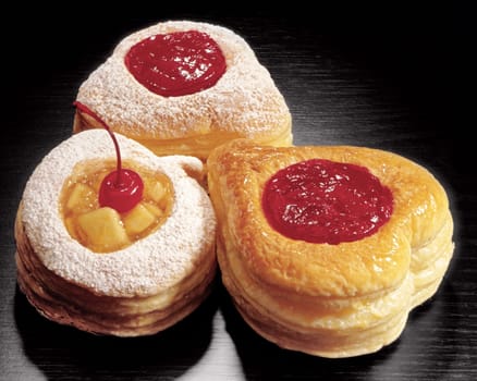High angle view of jam tarts