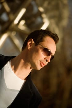 Close-up of a young man wearing sunglasses