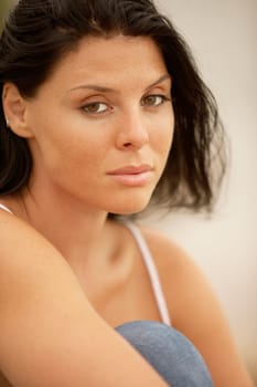 Portrait of a young woman looking serious