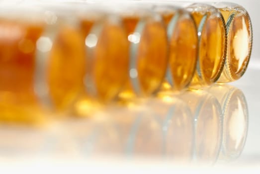 Close-up of bottles of apple juice
