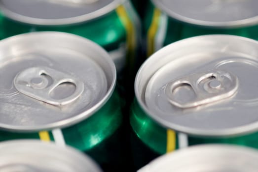 High angle view of an array of beer cans