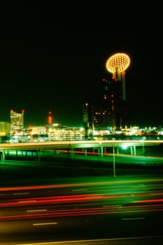Buildings lit up at night, Dallas, Texas, USA