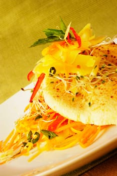 Close-up of bread and slices of cheese on a plate