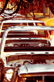Row of cars in an assembly line, Smyrna, Tennessee, USA