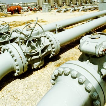 Natural gas pipelines at a pumping station, Chicago, Illinois, USA